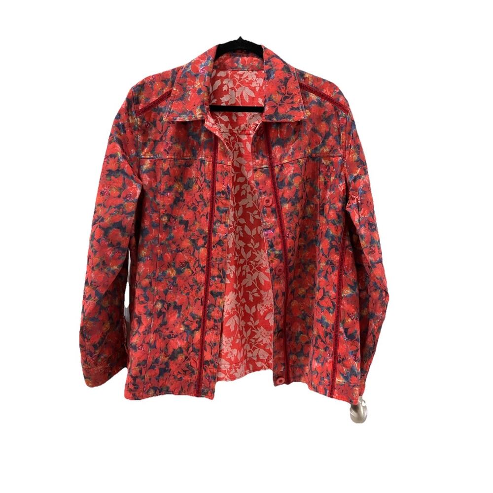 Coldwater Creek reversible jacket Red Lightweight Denim-like WesternStyle XL